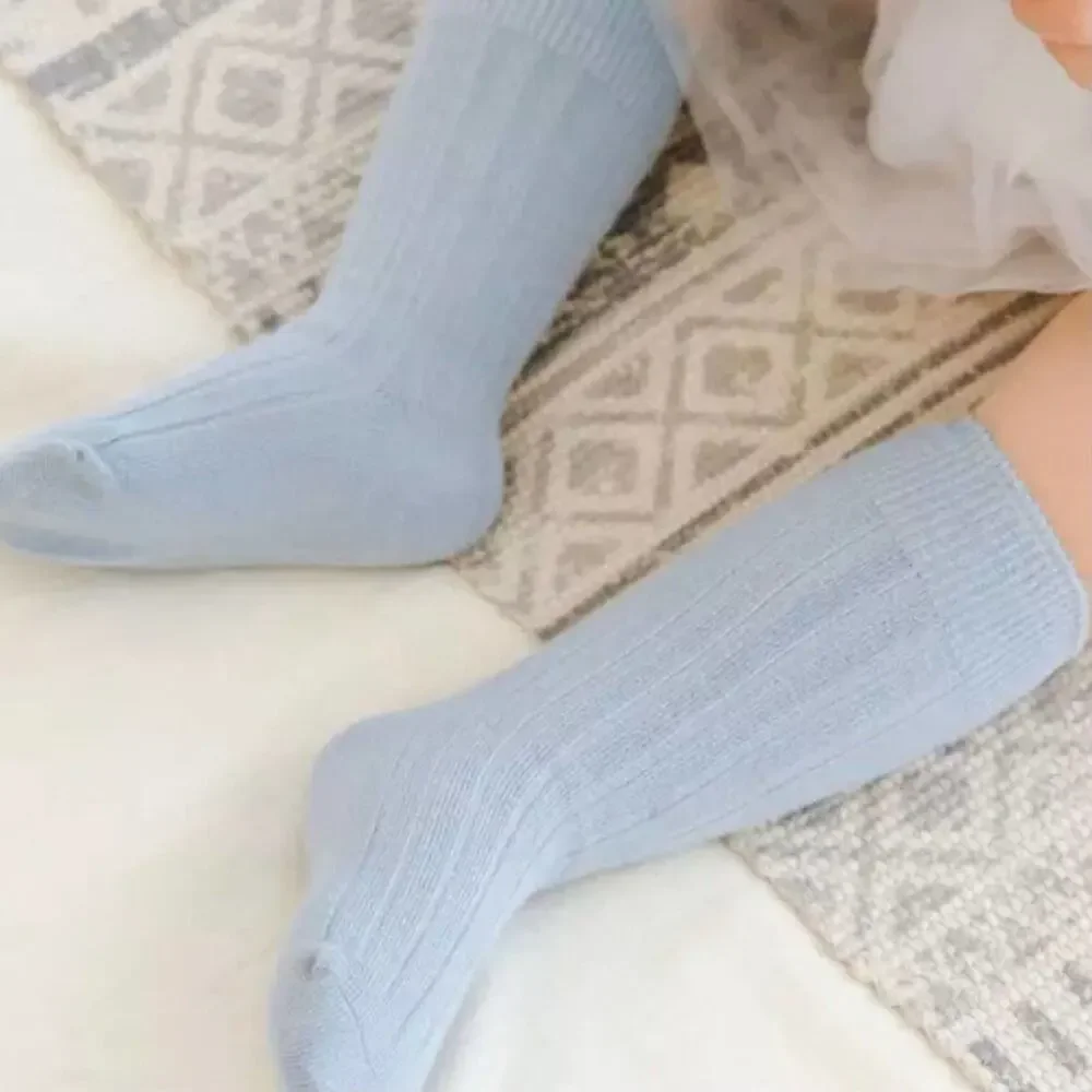New baby, kids cotton knee high socks tan 0-6 months, 5-7 years